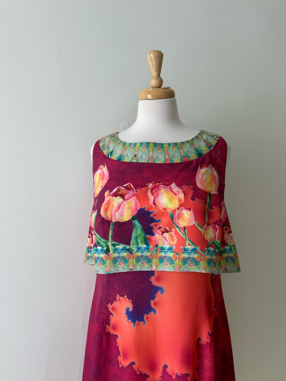 Mackenzie Mode Designer Watercolor Tulip Maxi Dress Cape Overlay Pink Floral - Picture 2 of 10